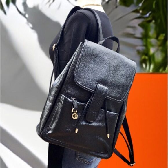 BACKPACK BLACK PEBBLE LEATHER SCHOOL WORK OFFICE TRAVEL main image 9